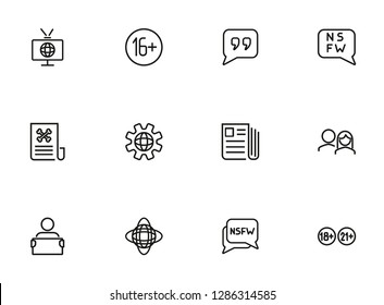 Age limit line icon set. TV, newspaper, audience. Censorship concept. Can be used for topics like mass media, global news, censor