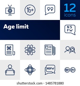 Age limit line icon set. TV, newspaper, audience. Censorship concept. Can be used for topics like mass media, global news, censor
