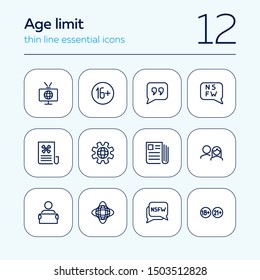 Age limit line icon set. TV, newspaper, audience. Censorship concept. Can be used for topics like mass media, global news, censor