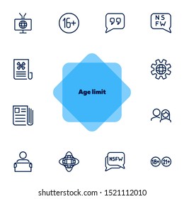 Age limit line icon set. TV, newspaper, audience. Censorship concept. Can be used for topics like mass media, global news, censor