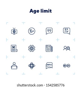 Age limit line icon set. TV, newspaper, audience. Censorship concept. Can be used for topics like mass media, global news, censor