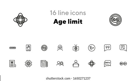 Age Limit Line Icon Set. TV, Newspaper, Audience. Censorship Concept. Can Be Used For Topics Like Mass Media, Global News, Censor