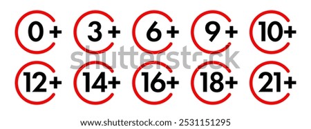 Age limit sign set color style for adults content