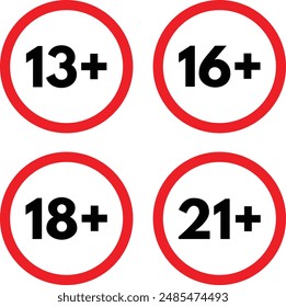 Age limit sign set . Age restriction icons . Vector illustration