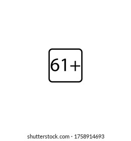 Age limit sixty one plus squared icon