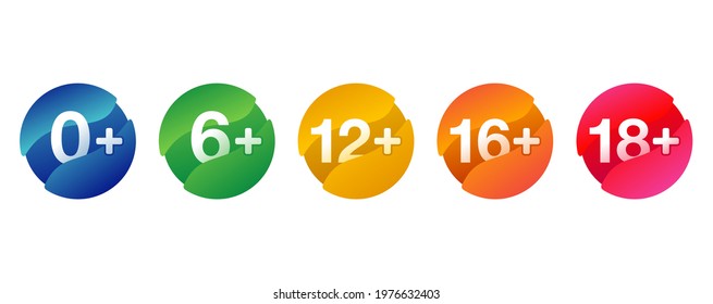 Age limits badges. For censoring of different categories for children and adults - 0, 6, 12, 16, 18 plus ages - vector emblems collection