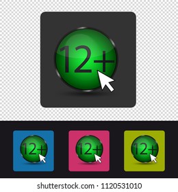 Age Rating 12 Plus - Colorful Vector Web Button - Isolated On Transparent Background