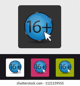 Age Rating 16 Plus - Colorful Vector Web Button - Isolated On Transparent Background