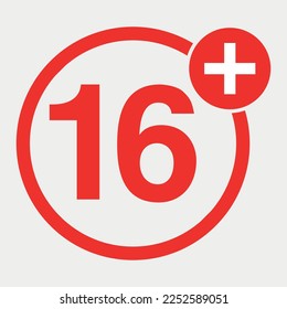 Age Rating sign over 16 vector illustration