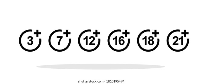 Age ratings icon set in trendy flat style. Age restriction symbol for your web site design, logo, app, UI Vector EPS 10.	