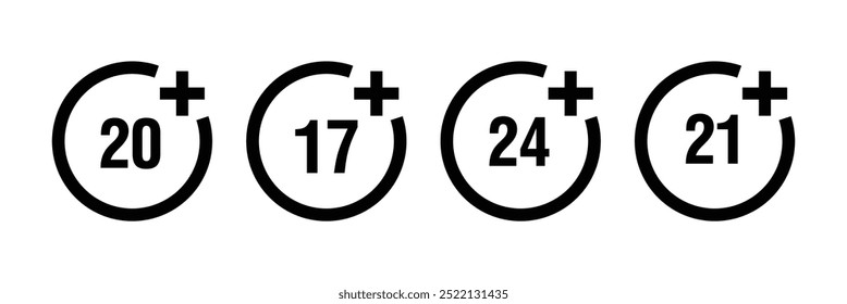 Age ratings icon set in trendy flat style. Age restriction symbol for your web site design, logo, app, UI Vector EPS 10.	