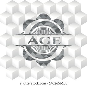 Age realistic grey emblem with cube white background