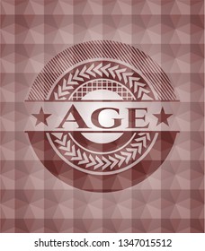 Age red seamless emblem with geometric background.