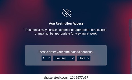 Age restriction access blurred screen template. Family friendly interface mode to hide inappropriate content.