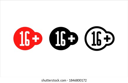 Age restriction of the adult content. 16 plus years old sign. Sixteen plus symbol. Teenagers content icon. Cinema label. App icon for age limits. Vector EPS 10. Isolated on white background