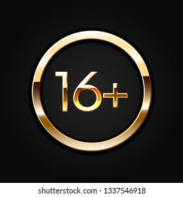 Age restriction of the adult content. App icon for age limits. Golden on dark vector sign.