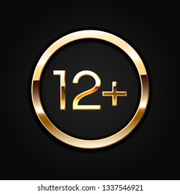 Age restriction of the adult content. App icon for age limits. Golden on dark vector sign.