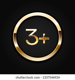 Age restriction of the adult content. App icon for age limits. Golden on dark vector sign.