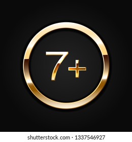 Age restriction of the adult content. App icon for age limits. Golden on dark vector sign.