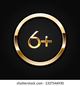 Age restriction of the adult content. App icon for age limits. Golden on dark vector sign.