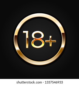 Age restriction of the adult content. App icon for age limits. Golden on dark vector sign.