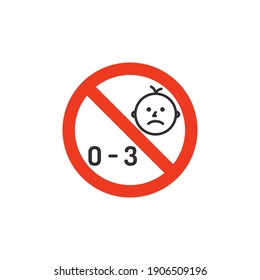 Age restriction icon. Forbidden for children from 0 to 3 years old. Information for application to goods. Vector stock illustration