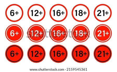 Age restriction icon set. Age limit icon. Adults content sign