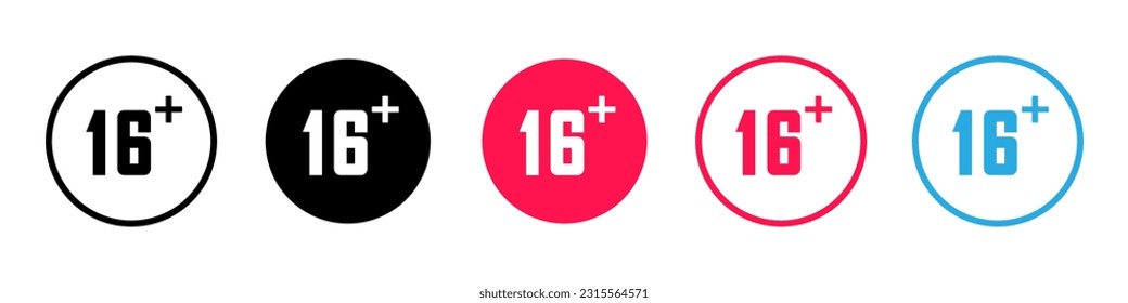 Age restriction icon. Sixteen plus only. 16 plus only emblem, sticker or label. Vector