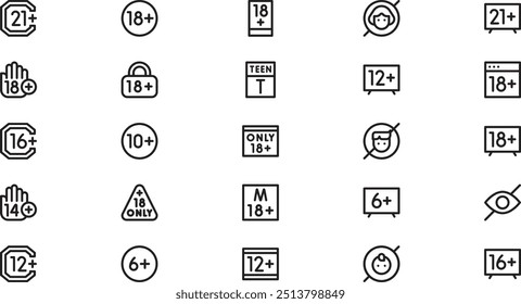 Iconos de restricción de Edad Colección de iconos vectoriales de alta calidad con trazo editable. Ideal para Profesional y Proyectos Creativos.