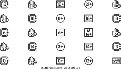 Iconos de restricción de Edad Colección de iconos vectoriales de alta calidad con trazo editable. Ideal para Profesional y Proyectos Creativos.