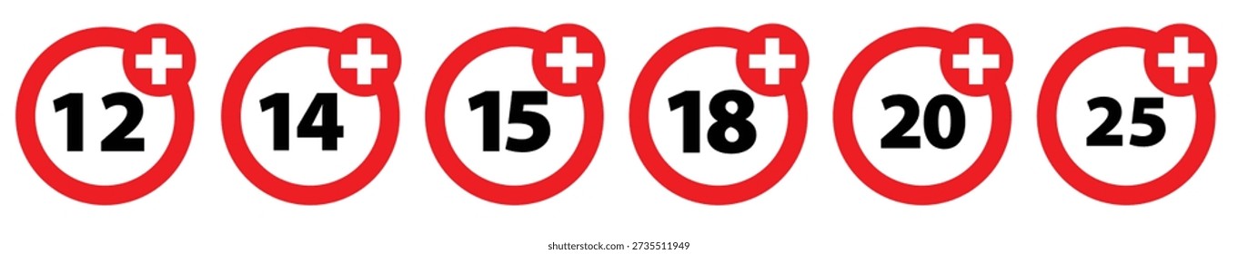 Age Restriction Icons with Plus Symbol for Content Rating and Parental Control