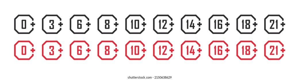 Age restriction icons set. Mark age limit. Recommended age limit. Vector icons