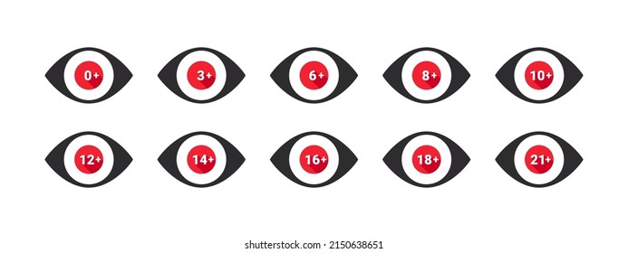 Age restriction icons set. Mark age limit. Eye with age restriction. Vector icons