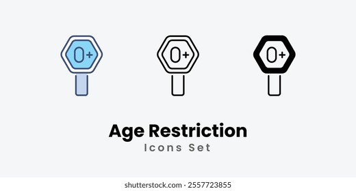 Age Restriction Icons set thin line and glyph vector icon illustration