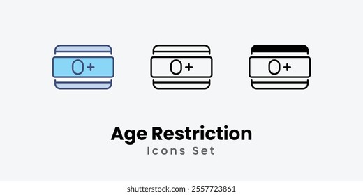 Age Restriction Icons set thin line and glyph vector icon illustration