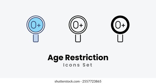 Age Restriction Icons set thin line and glyph vector icon illustration