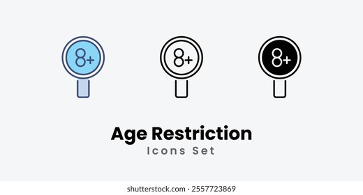 Age Restriction Icons set thin line and glyph vector icon illustration