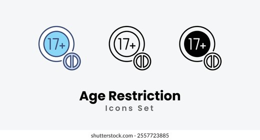 Age Restriction Icons set thin line and glyph vector icon illustration