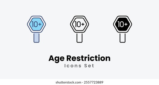 Age Restriction Icons set thin line and glyph vector icon illustration