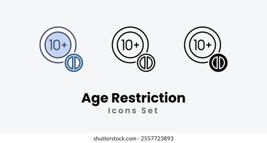 Age Restriction Icons set thin line and glyph vector icon illustration