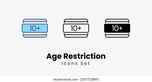 Age Restriction Icons set thin line and glyph vector icon illustration