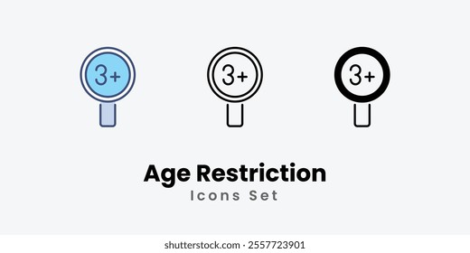 Age Restriction Icons set thin line and glyph vector icon illustration