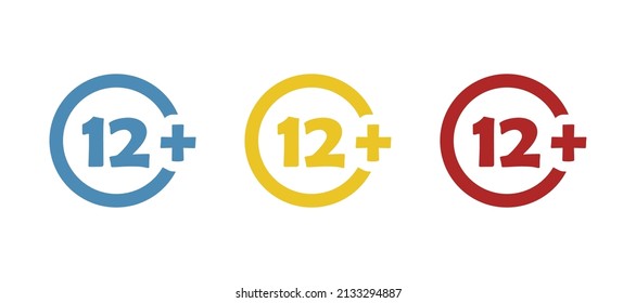 Age restriction icons, teen content concept, 12+, on white background, vector illustration