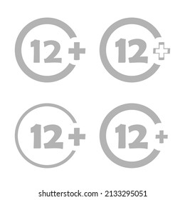 Age restriction icons, teen content concept, 12+, on white background, vector illustration