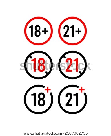 Age restriction limit 18+ and 21+ sign icon design vector template. Adult information symbol. 