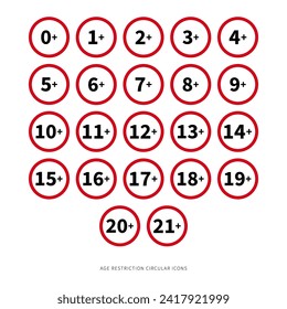 Age restriction age limit circular icons vector