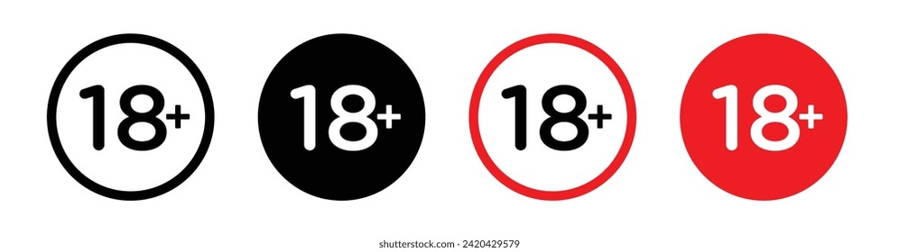 Age Restriction Line Icon. Mature Audience Circle Icon in Black and White Color.