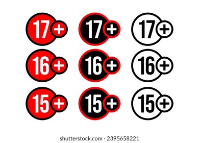 Age restriction sign 15,16,17 plus years old sign svg