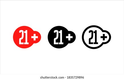 Altersbegrenzungszeichen 21 und mehr Jahre altes Schild. 21 plus Symbol. Vektor EPS10. Einzeln auf weißem Hintergrund