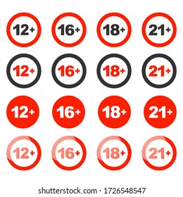 Age restriction signs isolated on a white background. Vector illustration